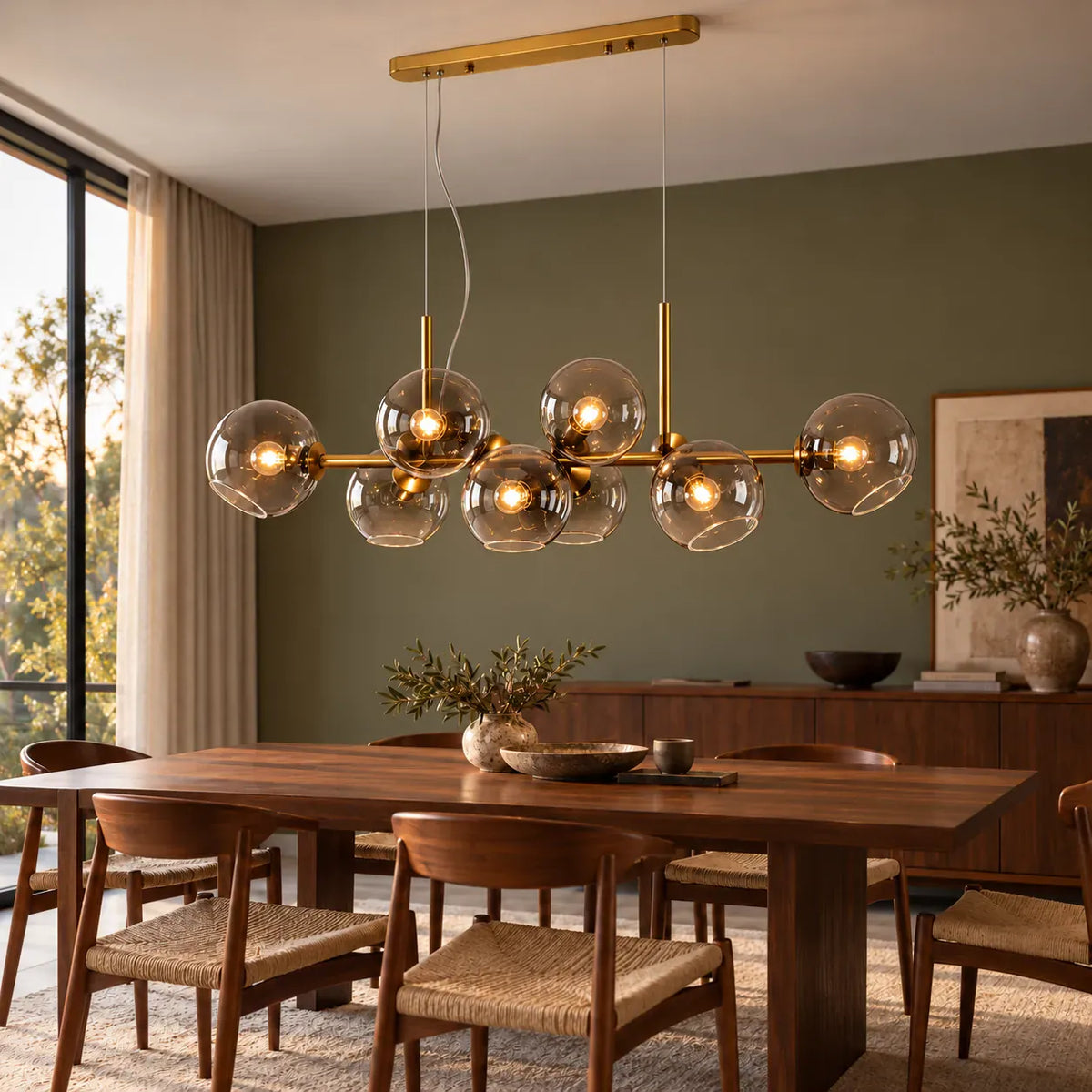 Cara Mid-century Globe Chandelier Gold / Warm White 3000K / Smoke Modern Chandelier