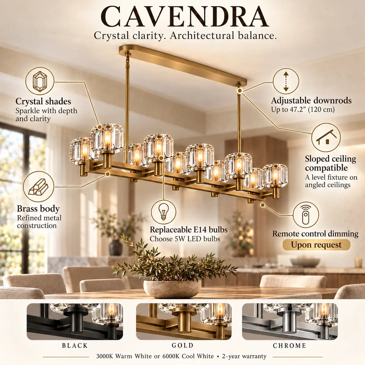 Cavendra Rectangular Crystal Chandelier Modern Chandelier