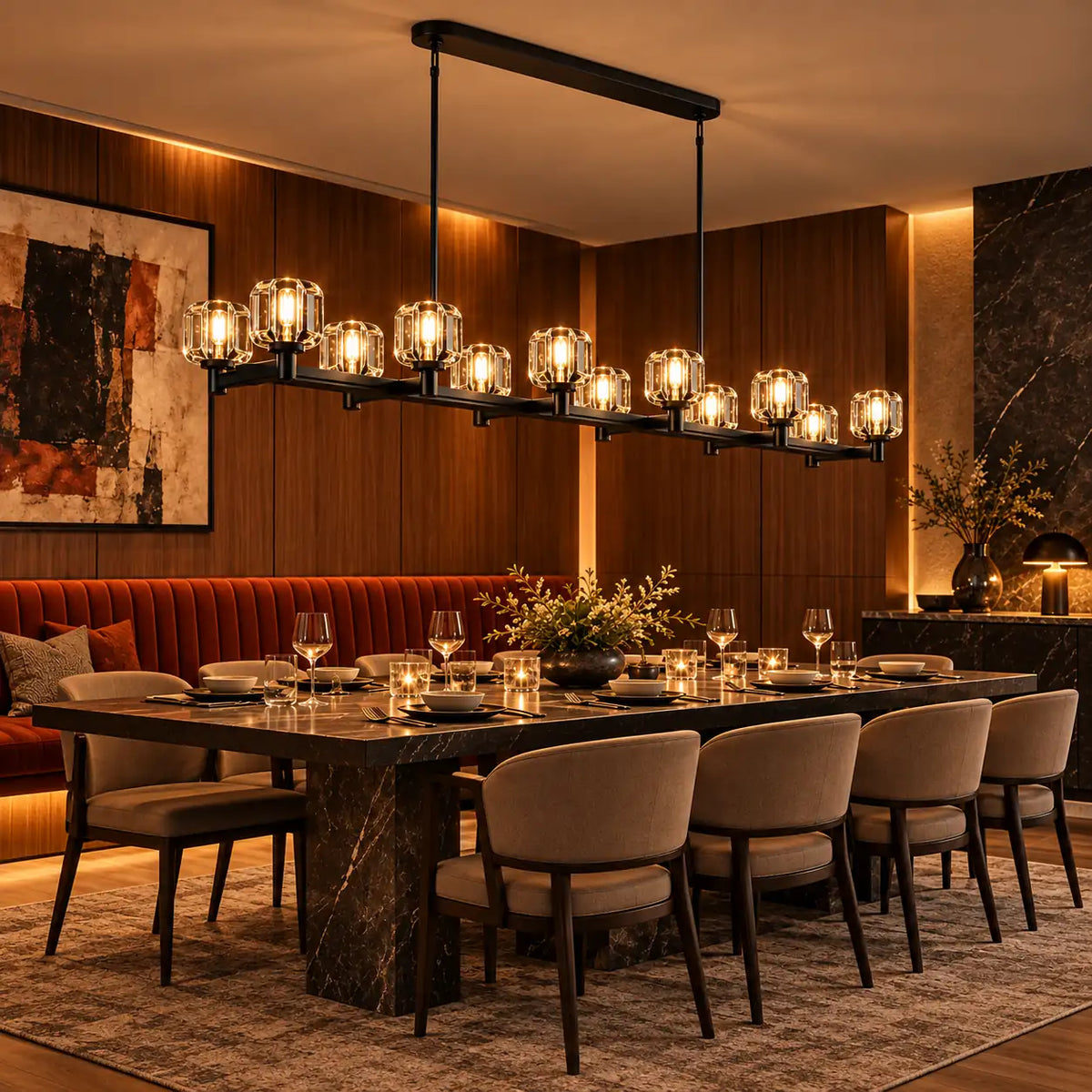 Cavendra Rectangular Crystal Chandelier Modern Chandelier