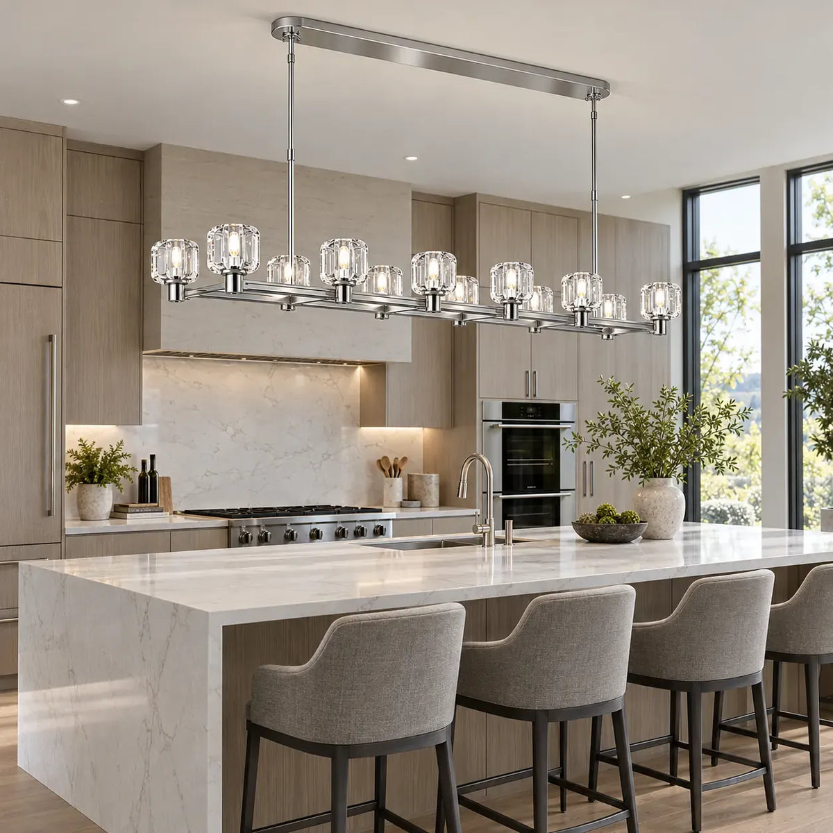 Cavendra Rectangular Crystal Chandelier Chrome / L53.94" (137 cm) / Warm Light 2700K Modern Chandelier