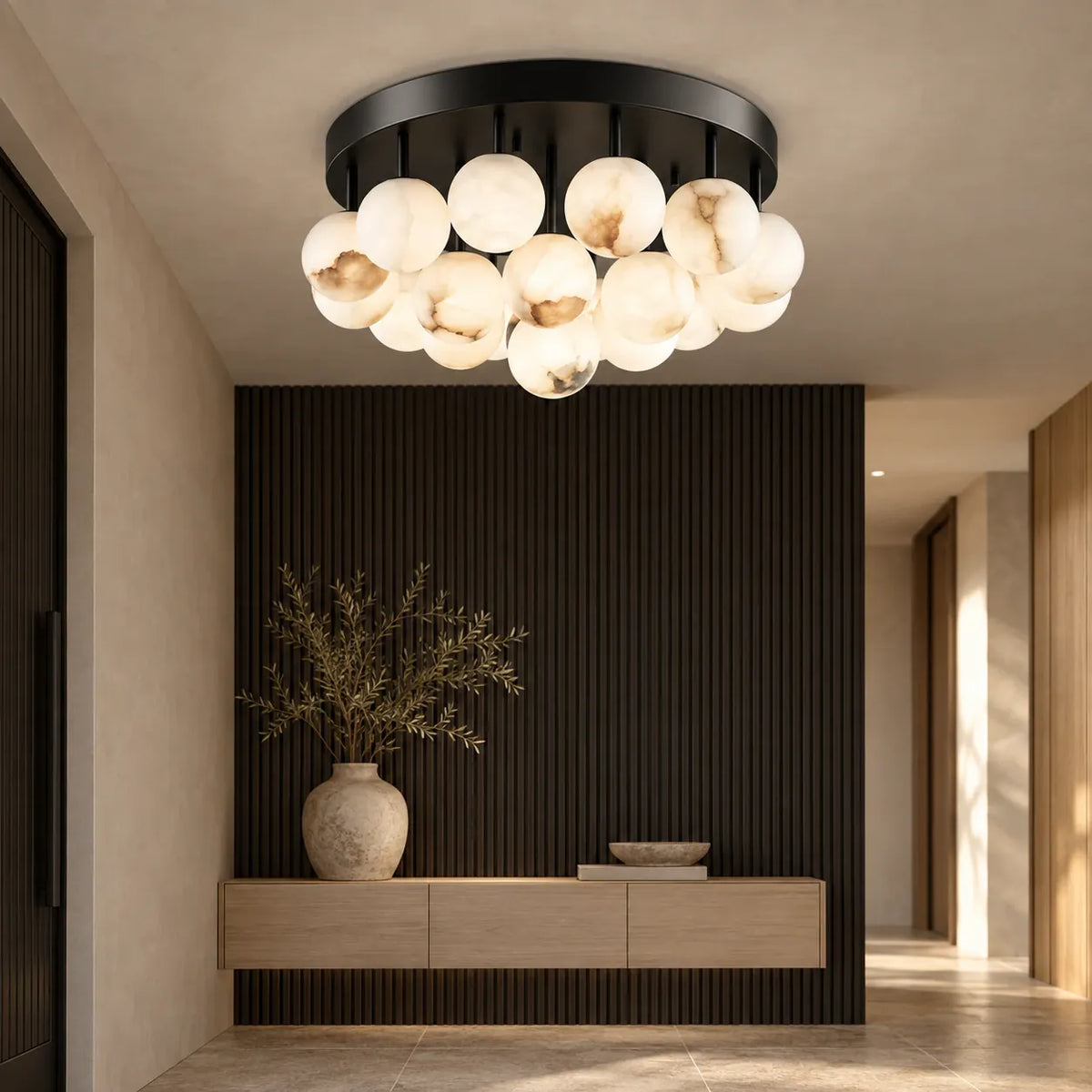 Clara Marble Bubble Chandelier Black / Warm White 3000K / Flush Mount 19 Modern Chandelier