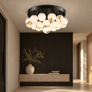 Clara Marble Bubble Chandelier Black / Warm White 3000K / Flush Mount 19 Modern Chandelier
