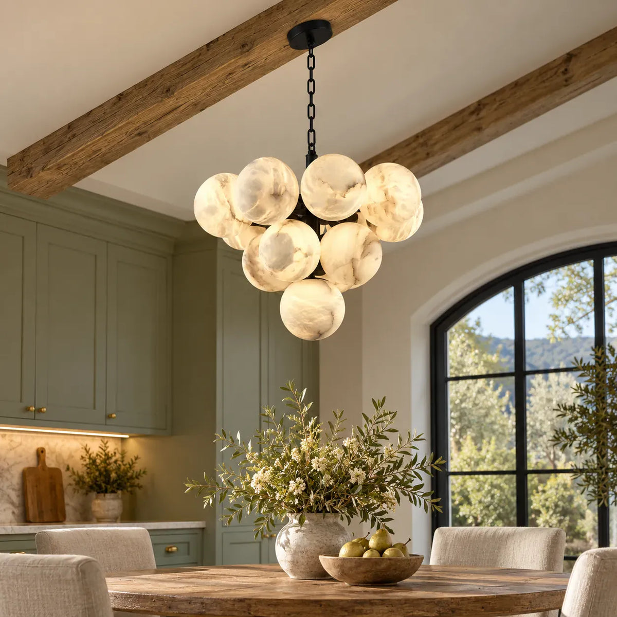 Clara Marble Bubble Chandelier Black / Warm White 3000K / Pendant 13 Modern Chandelier