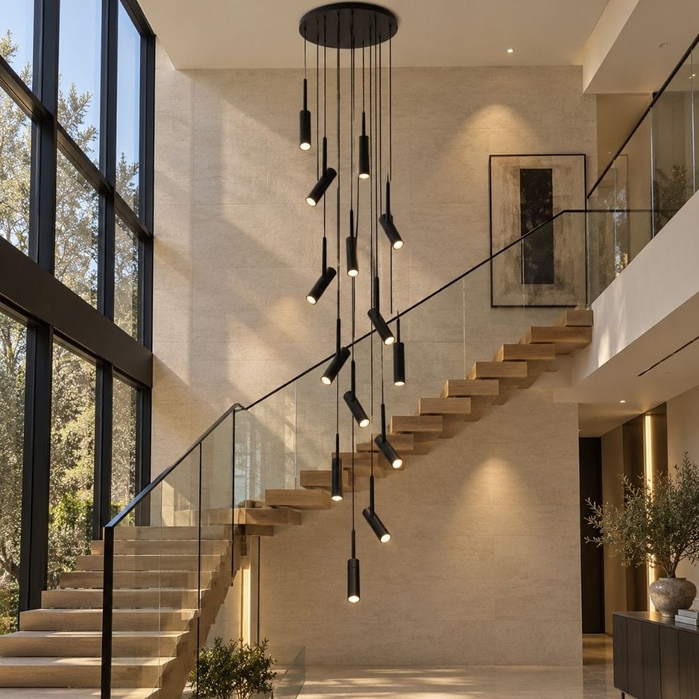 Contemporary Staircase Long Chandelier Black / 1 / Warm White 3000K Modern Chandelier