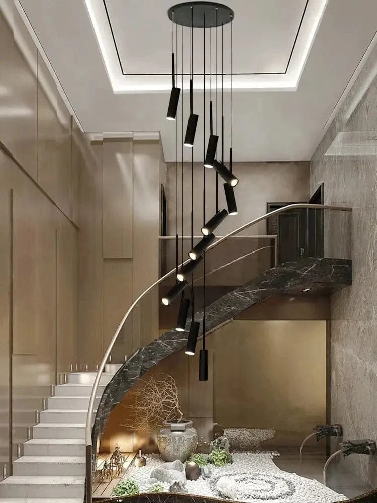 Contemporary Staircase Long Chandelier Black / 1 / Warm White 3000K Modern Chandelier