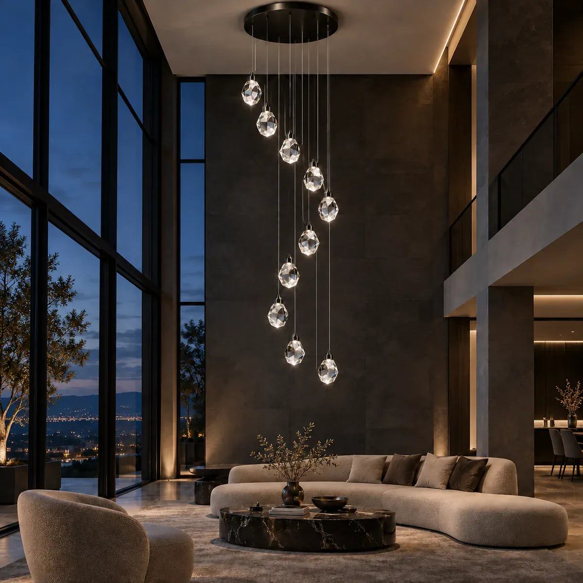 Crystal Staircase Chandelier Black / 7 / Warm White 3000K Modern Chandelier