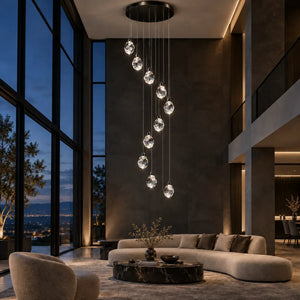 Crystal Staircase Chandelier Black / 7 / Warm White 3000K Modern Chandelier