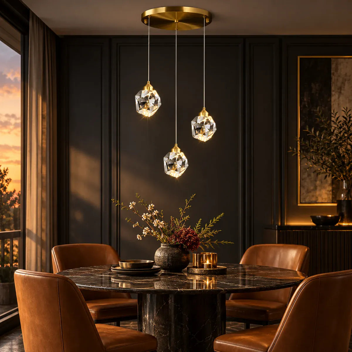 Crystal Staircase Chandelier Gold / 3 / Warm White 3000K Modern Chandelier