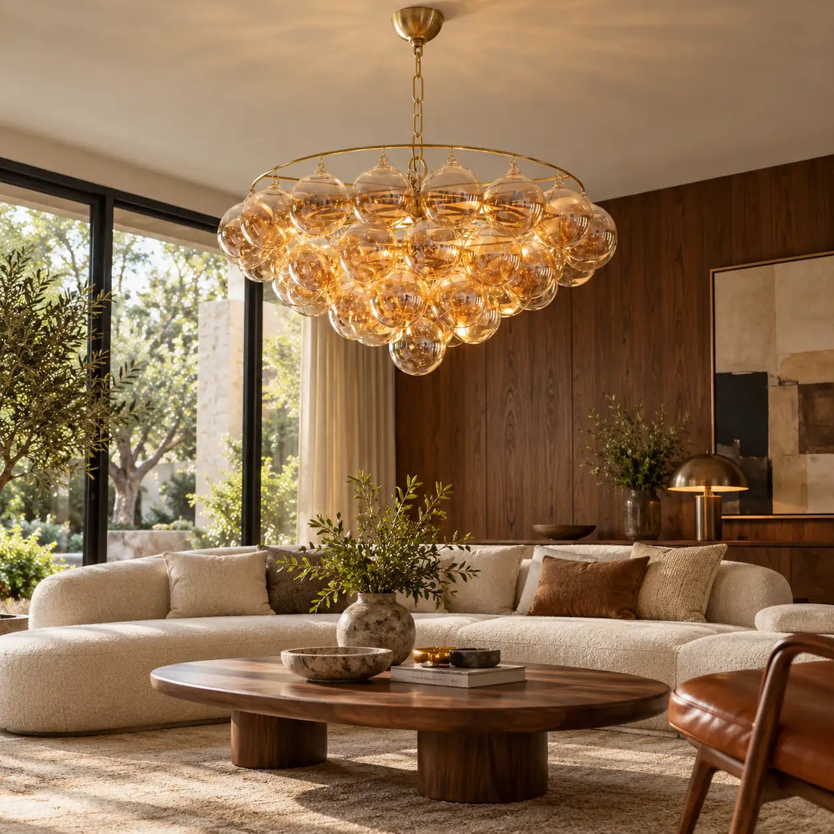 Dove Glass Bubble Light Fixture Brown / D23.62" (60 cm) / Warm White 3000K Modern Chandelier