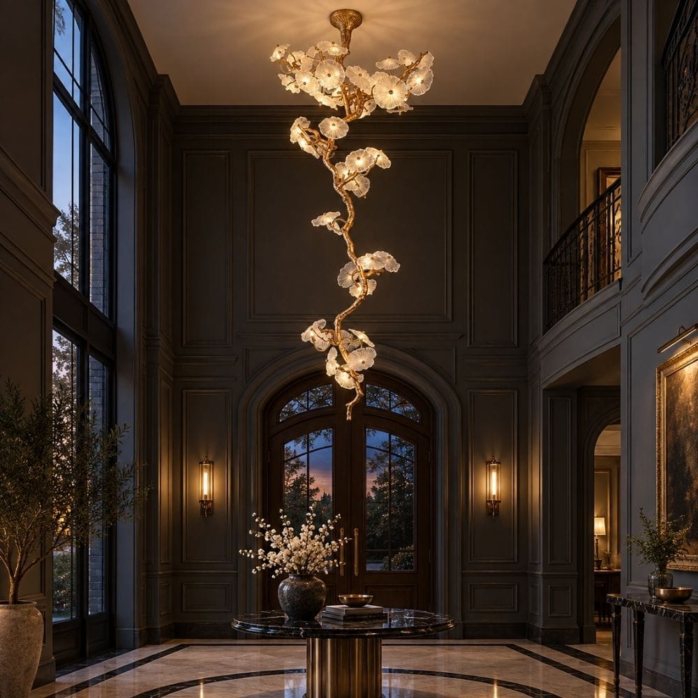 Edenora Floral Branch Staircase Chandelier Gold / H63" (160 cm) / Warm Light 2700K Modern Chandelier