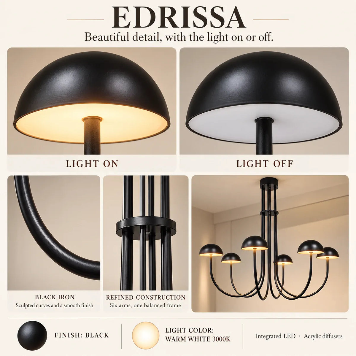 Edrissa Mid-Century Dome LED Chandelier Modern Chandelier