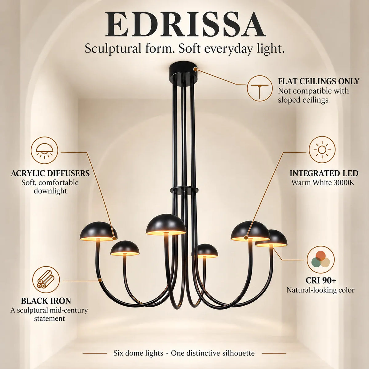 Edrissa Mid-Century Dome LED Chandelier Modern Chandelier