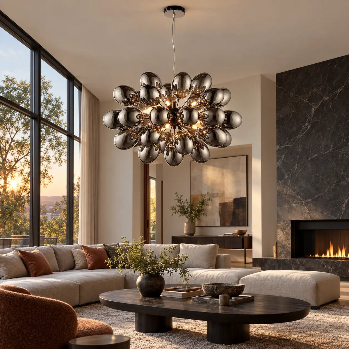 Ellen Black Bubble Chandelier 23.62" (60 cm) / Warm White 3000K Modern Chandelier