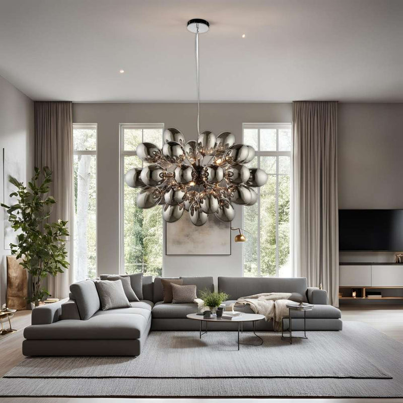Ellen Black Bubble Chandelier with clear glass spheres on a black frame