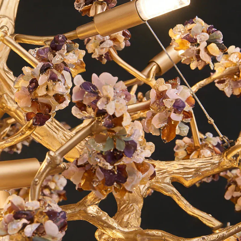 Elori Natural Stone Flower Brass Chandelier Modern Chandelier