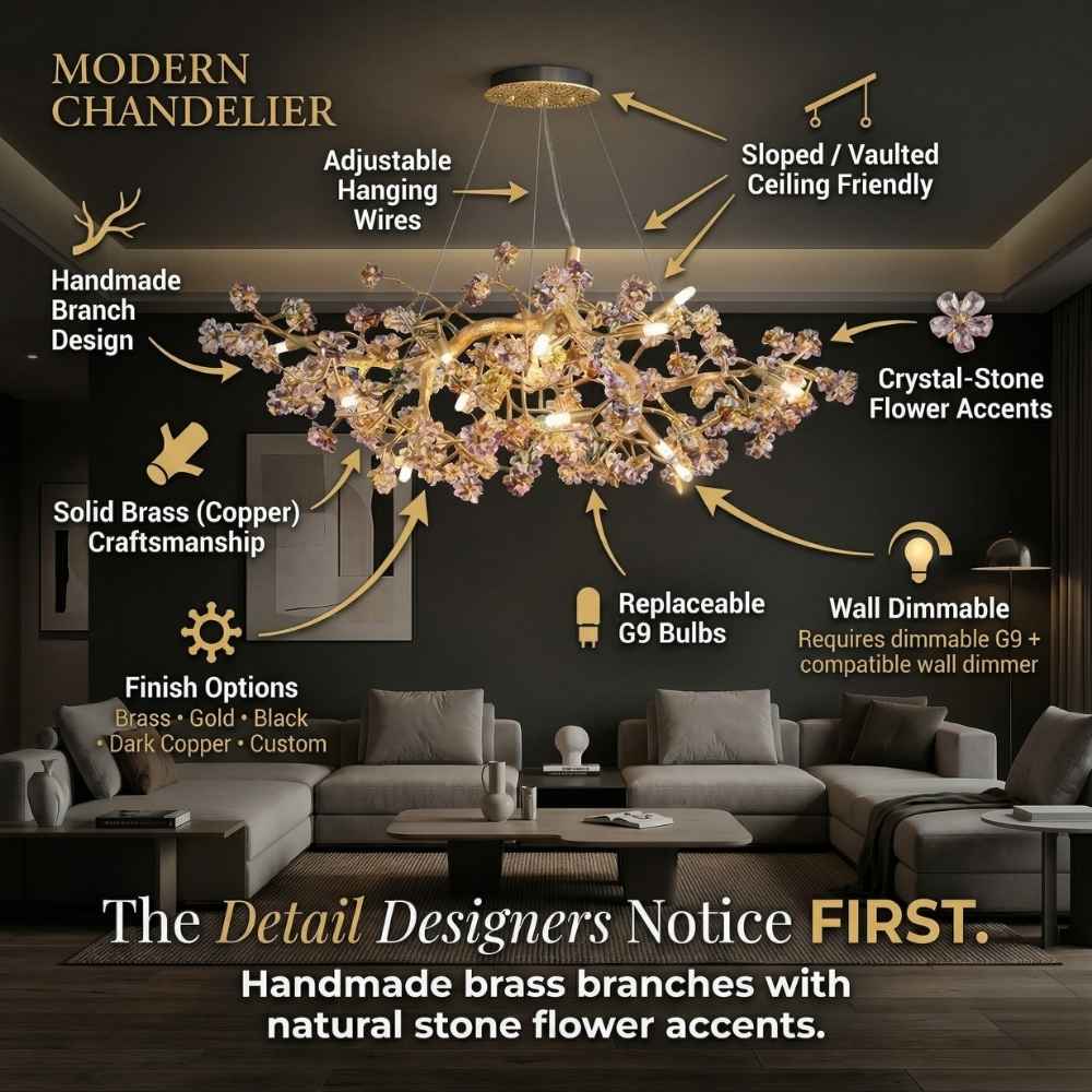 Elori Natural Stone Flower Brass Chandelier Modern Chandelier