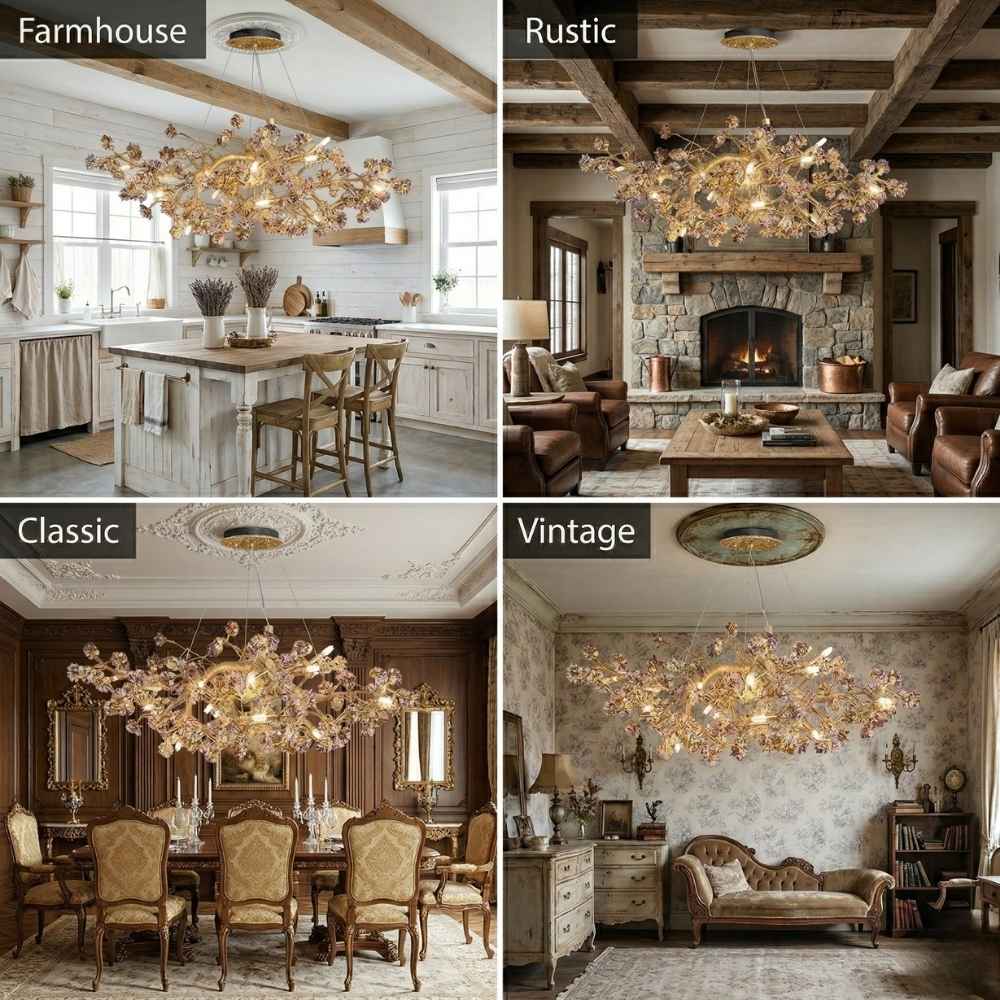 Elori Natural Stone Flower Brass Chandelier Modern Chandelier