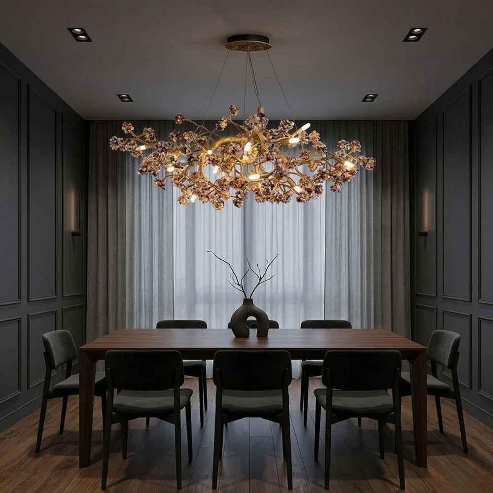 Elori Natural Stone Flower Brass Chandelier Modern Chandelier