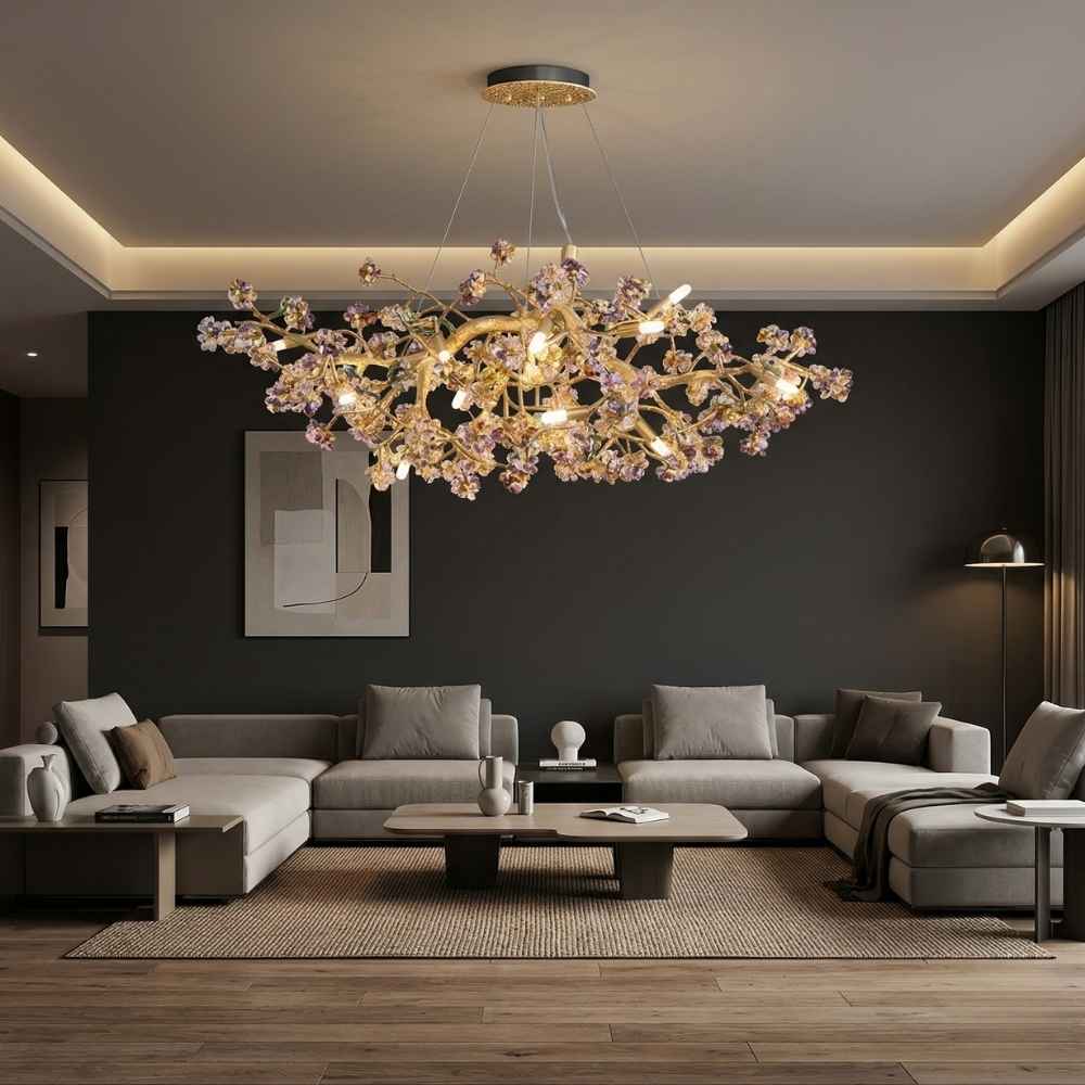 Elori Natural Stone Flower Brass Chandelier Copper / L47.24" (120cm) / Warm Light 3000k Modern Chandelier