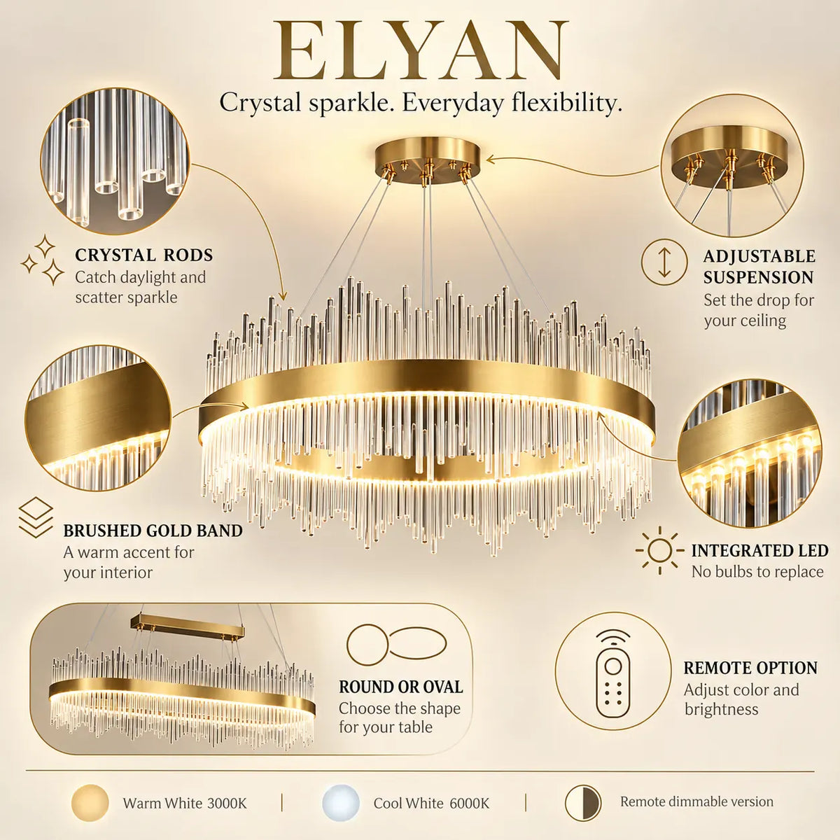 Elyan Led Crystal Chandelier Modern Chandelier