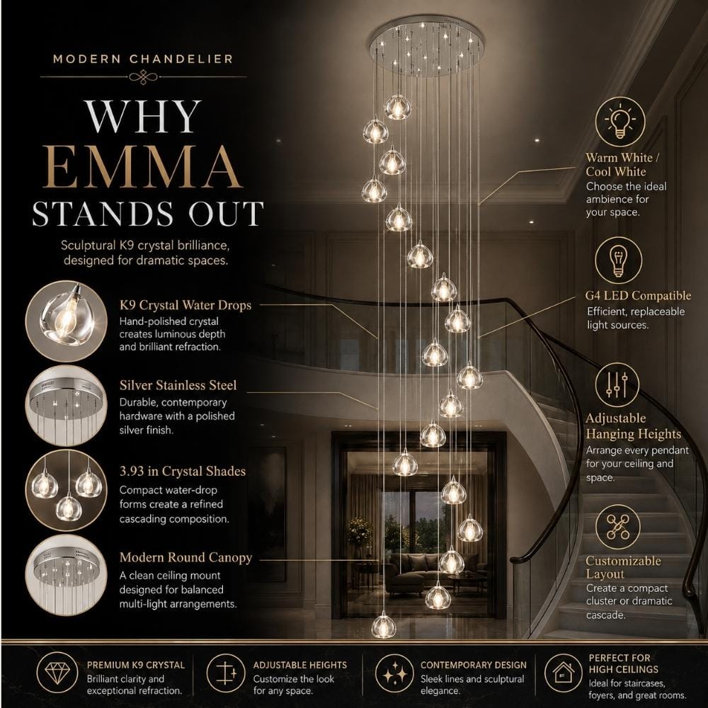 Emma Crystal Staircase Chandelier Modern Chandelier