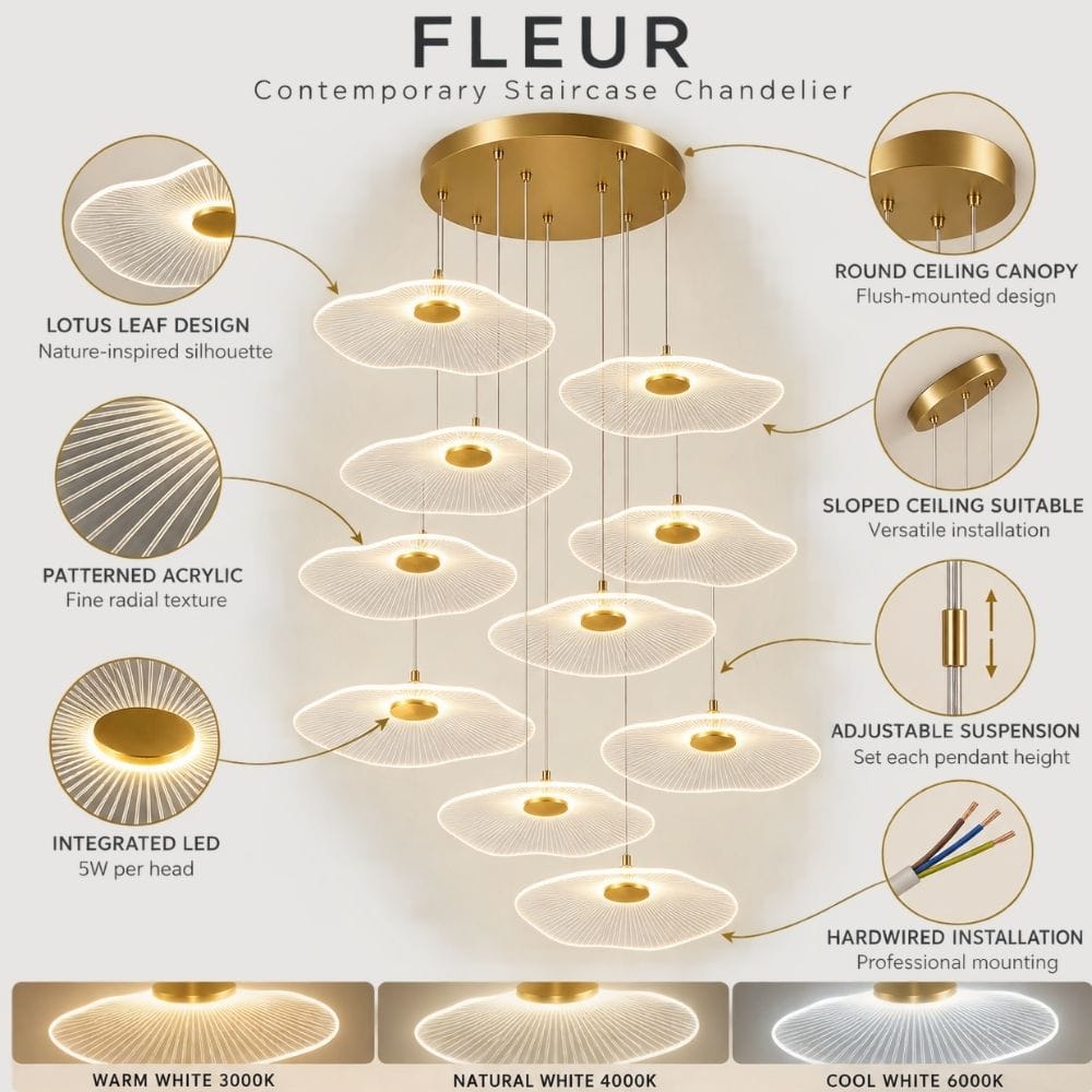 Fleur Contemporary Staircase Chandelier Modern Chandelier