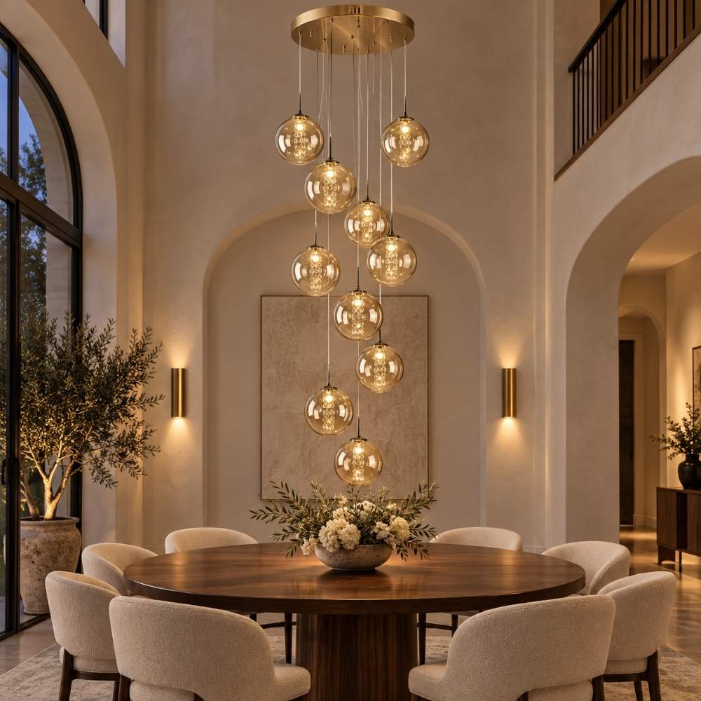 Flow High Ceiling Chandelier Gold / 6 / Cognac Modern Chandelier