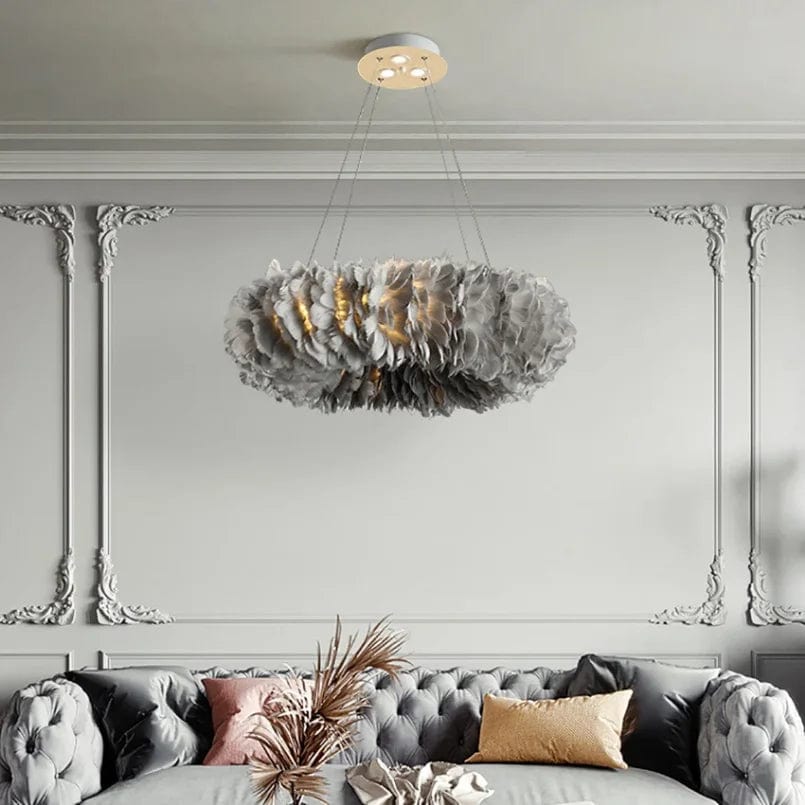 Glade Ostrich Feather Chandelier Grey / 15.75" (40 cm) / Warm Light Modern Chandelier