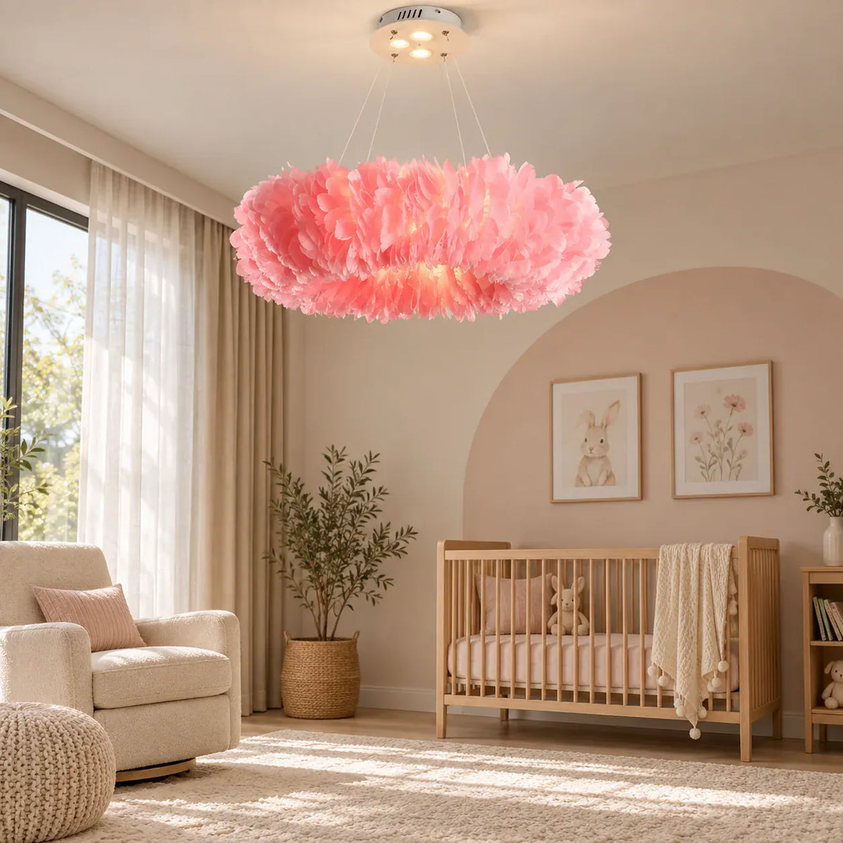 Glade Ostrich Feather Chandelier Pink / 15.75" (40 cm) / Warm Light 2700K Modern Chandelier