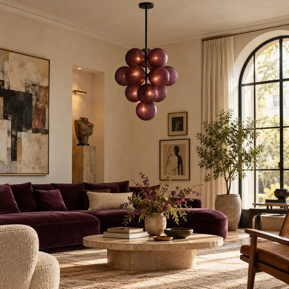 Glo Modern Glass Grape Chandelier Purple / Warm White 3000K Modern Chandelier
