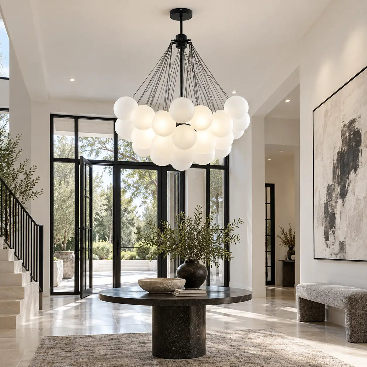 Glory Glass Bubble Chandelier Black / D31.5" (80 cm) / Warm White 3000K Modern Chandelier