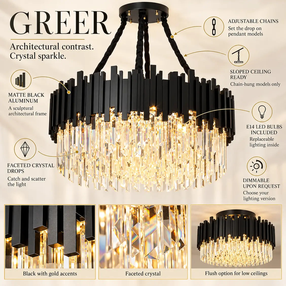 Greer Modern Crystal Chandelier Modern Chandelier