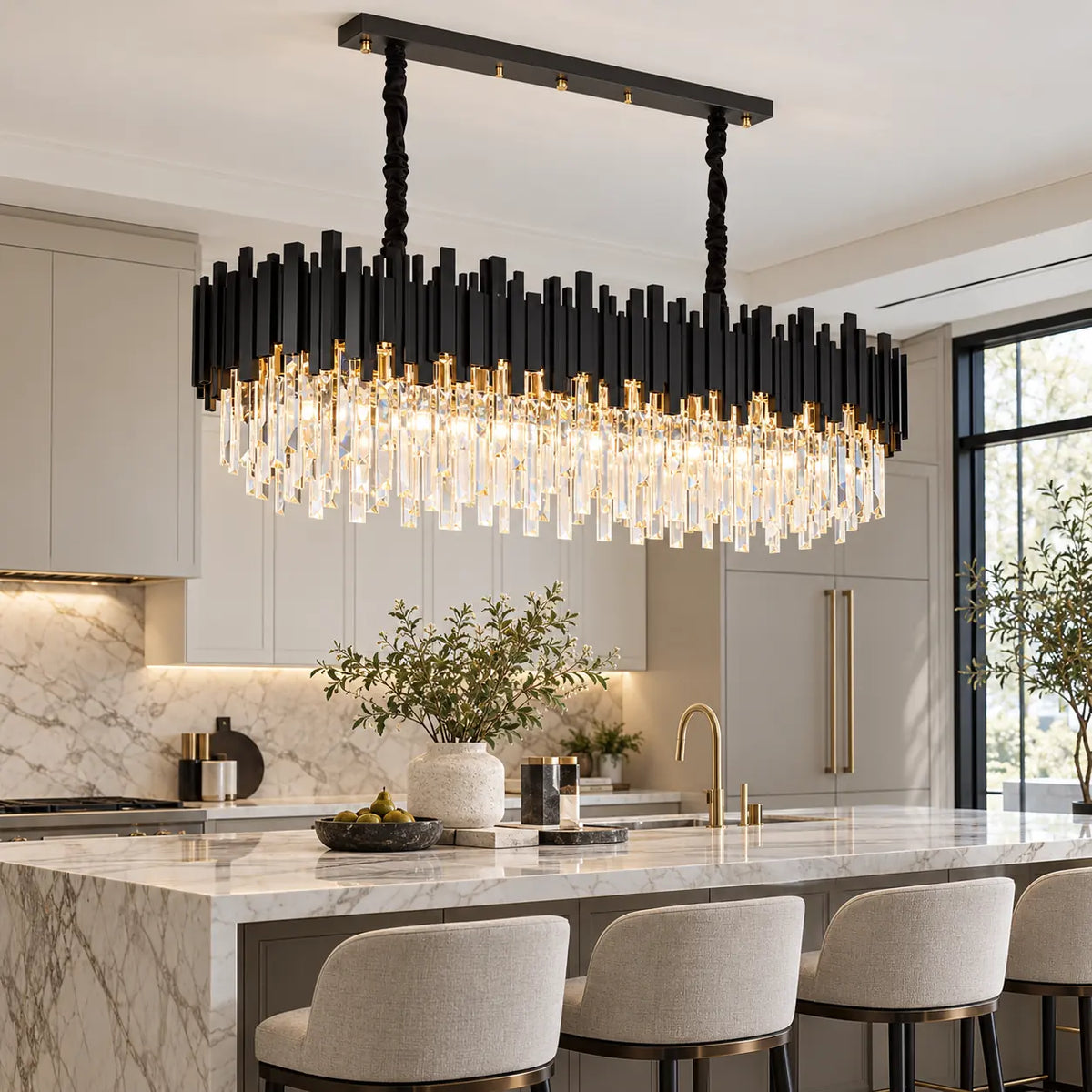 Greer Modern Crystal Chandelier Oval L47.2" (120 cm) / Warm White 3000K Modern Chandelier