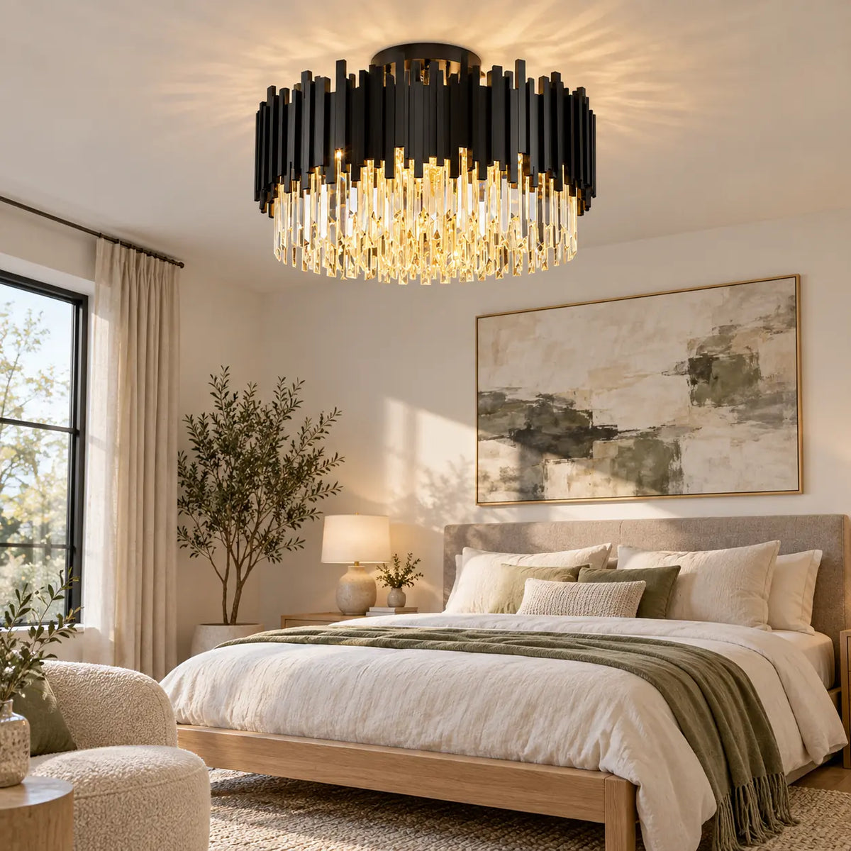 Greer Modern Crystal Chandelier Round D21.7" (55 cm) / Warm White 3000K Modern Chandelier