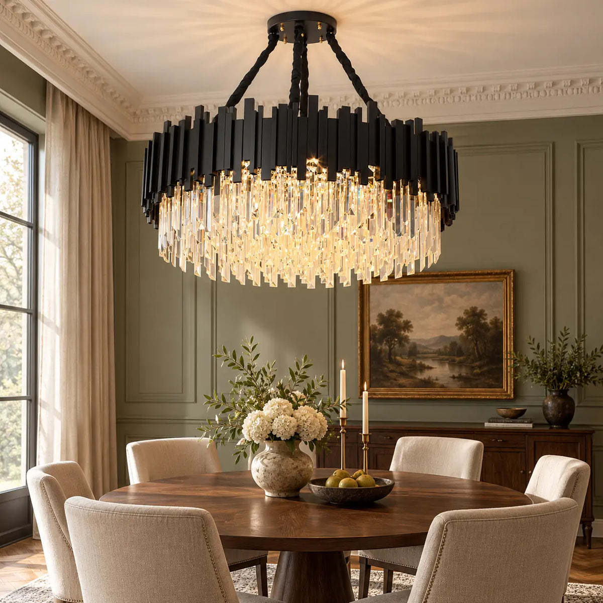 Greer Modern Crystal Chandelier Round D31.5" (80 cm) / Warm White 3000K Modern Chandelier