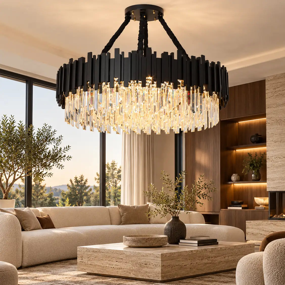 Greer Modern Crystal Chandelier Round D39.4" (100 cm) / Warm White 3000K Modern Chandelier