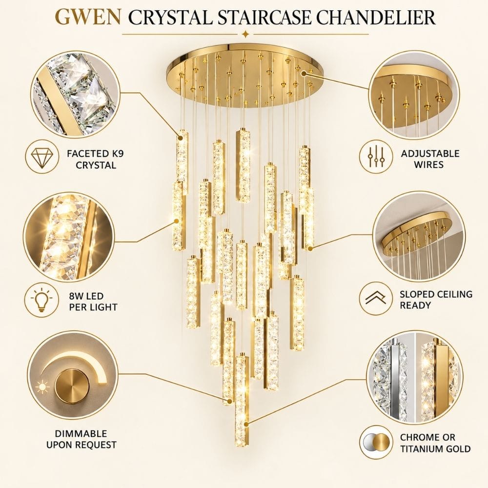 Gwen Crystal Staircase Chandelier Modern Chandelier