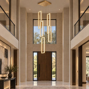 Haze Rectangle Pendant Chandelier Gold / Warm White 3000K / 3 Modern Chandelier