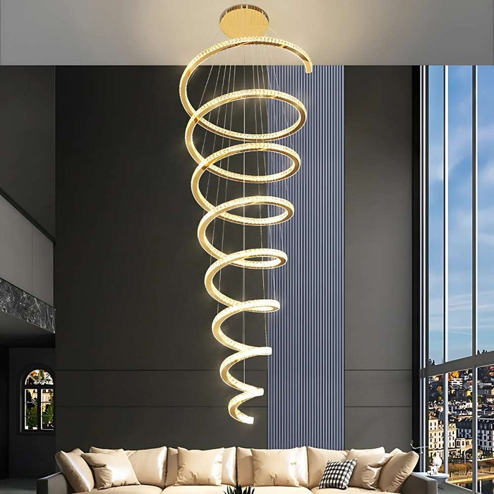 Hazel Oversized Crystal Chandelier spiral LED rings