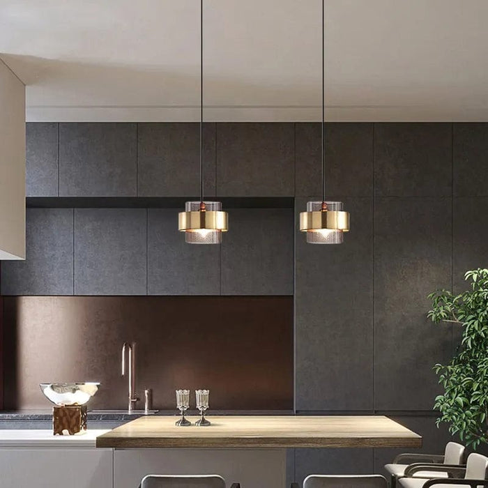 Iris Gold Glass Pendant Light over dining or breakfast table