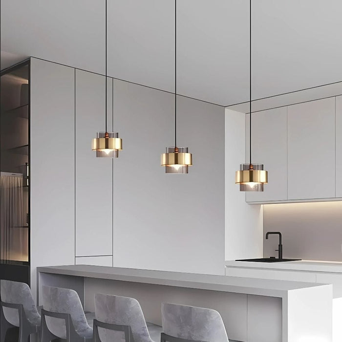 Iris Gold Glass Pendant Light in warm amber tinted glass