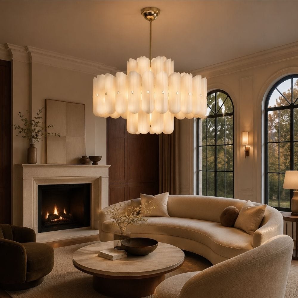 Ivora Modern White Glass Chandelier Gold / D34.65" (88cm) / Warm Light 2700K Modern Chandelier