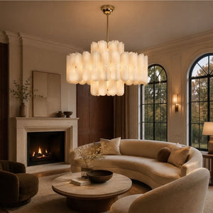 Ivora Modern White Glass Chandelier Gold / D34.65" (88cm) / Warm Light 2700K Modern Chandelier