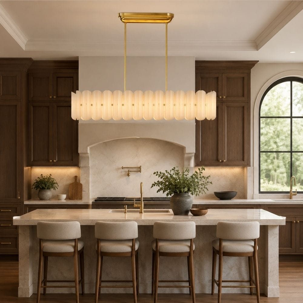 Ivora Modern White Glass Chandelier Gold / L55.12" (140cm) / Warm Light 2700K Modern Chandelier