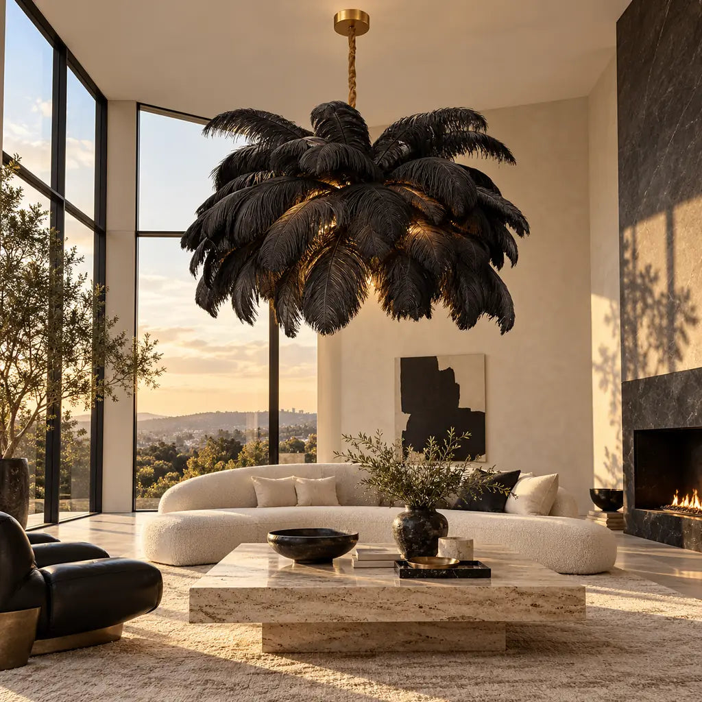 Jack Feather Chandelier Black / D23.62" (60 cm) / Hanging Chain|Warm light Modern Chandelier