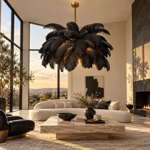 Jack Feather Chandelier Black / D23.62" (60 cm) / Hanging Chain|Warm light Modern Chandelier