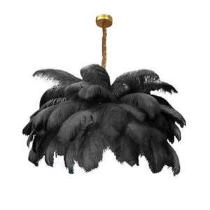 Jack Feather Chandelier Black / D60cm 32 feathers / Hanging Chain|Warm light Modern Chandelier