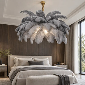 Jack Feather Chandelier Grey / D23.62" (60 cm) / Hanging Chain|Warm light Modern Chandelier
