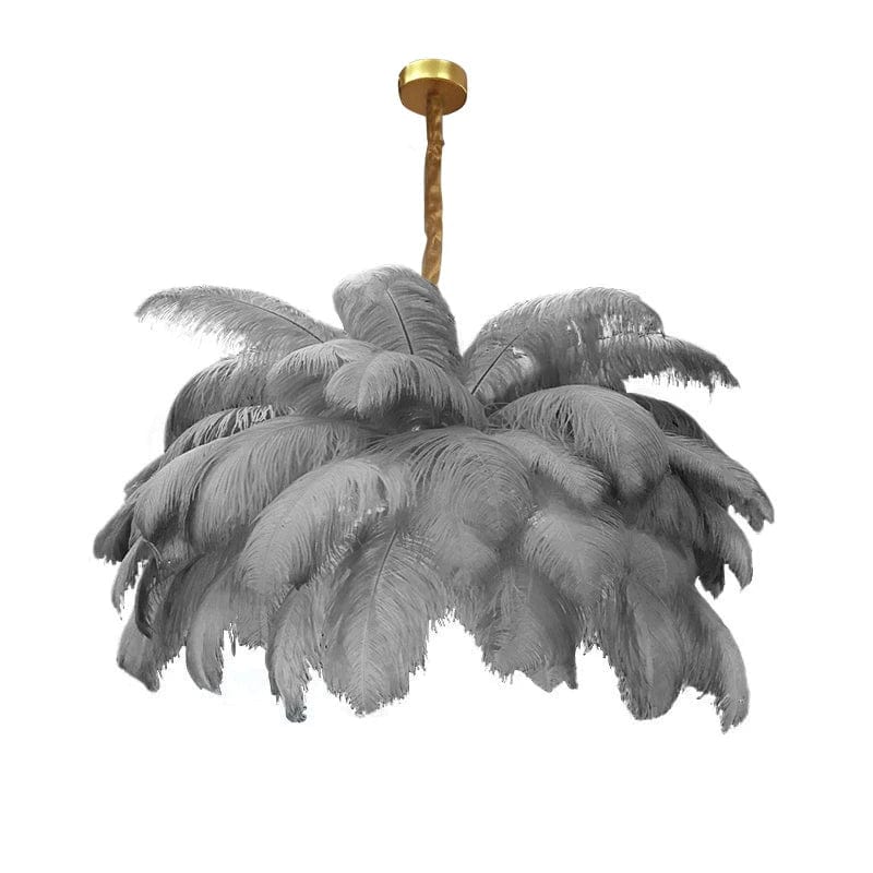 Jack Feather Chandelier Grey / D60cm 32 feathers / Hanging Chain|Warm light Modern Chandelier