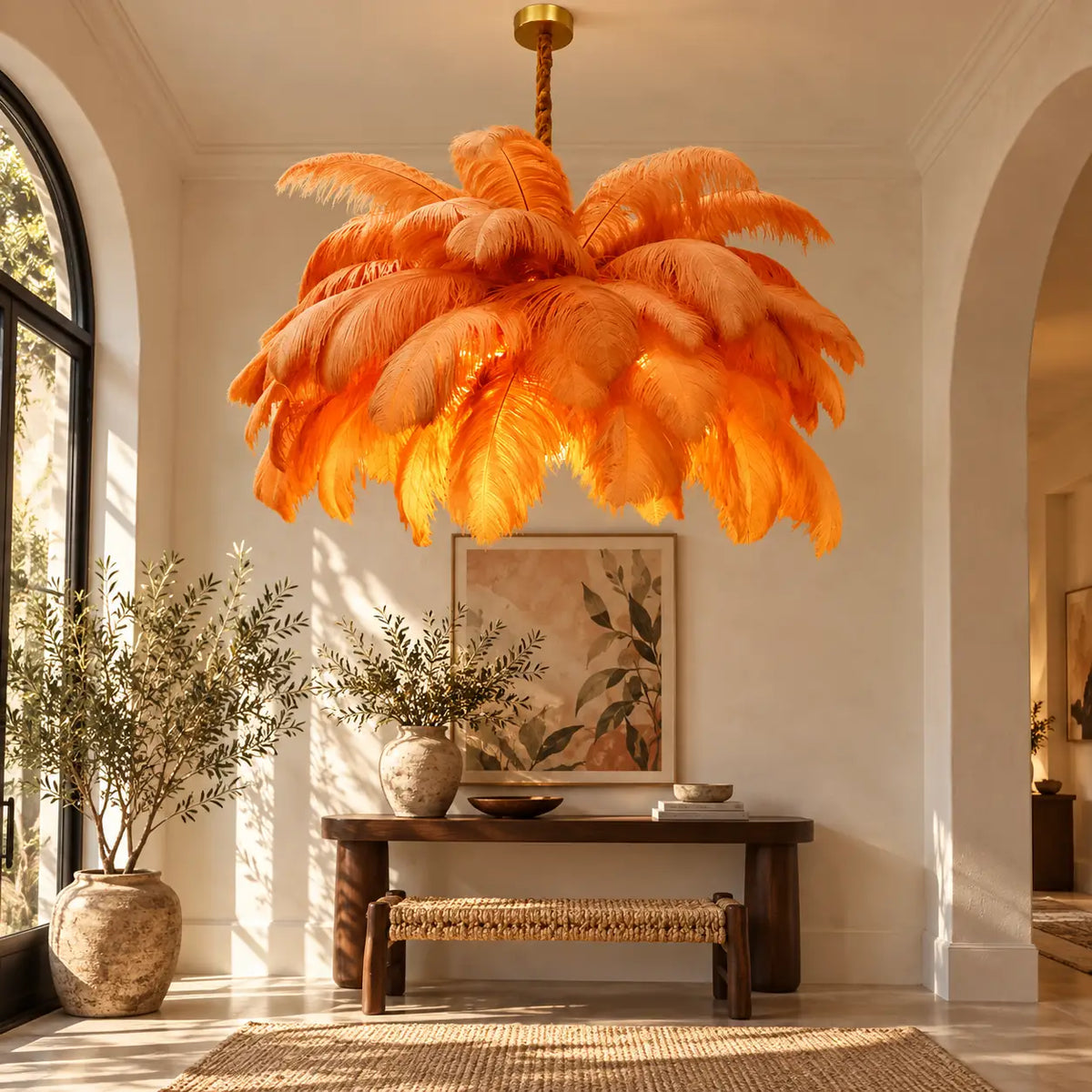 Jack Feather Chandelier Orange / D23.62" (60 cm) / Hanging Chain|Warm light Modern Chandelier